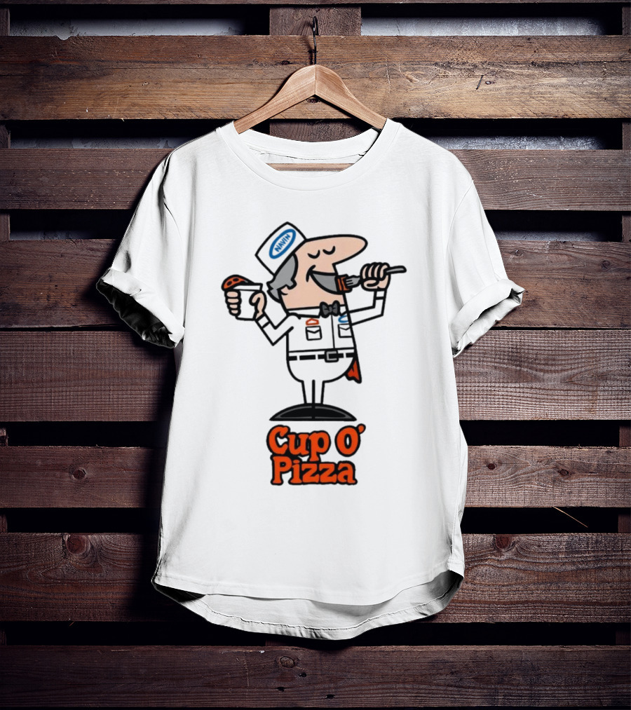 Cup O' Pizza Cartoon Character Eating From A Fork And Cup T-Shirt