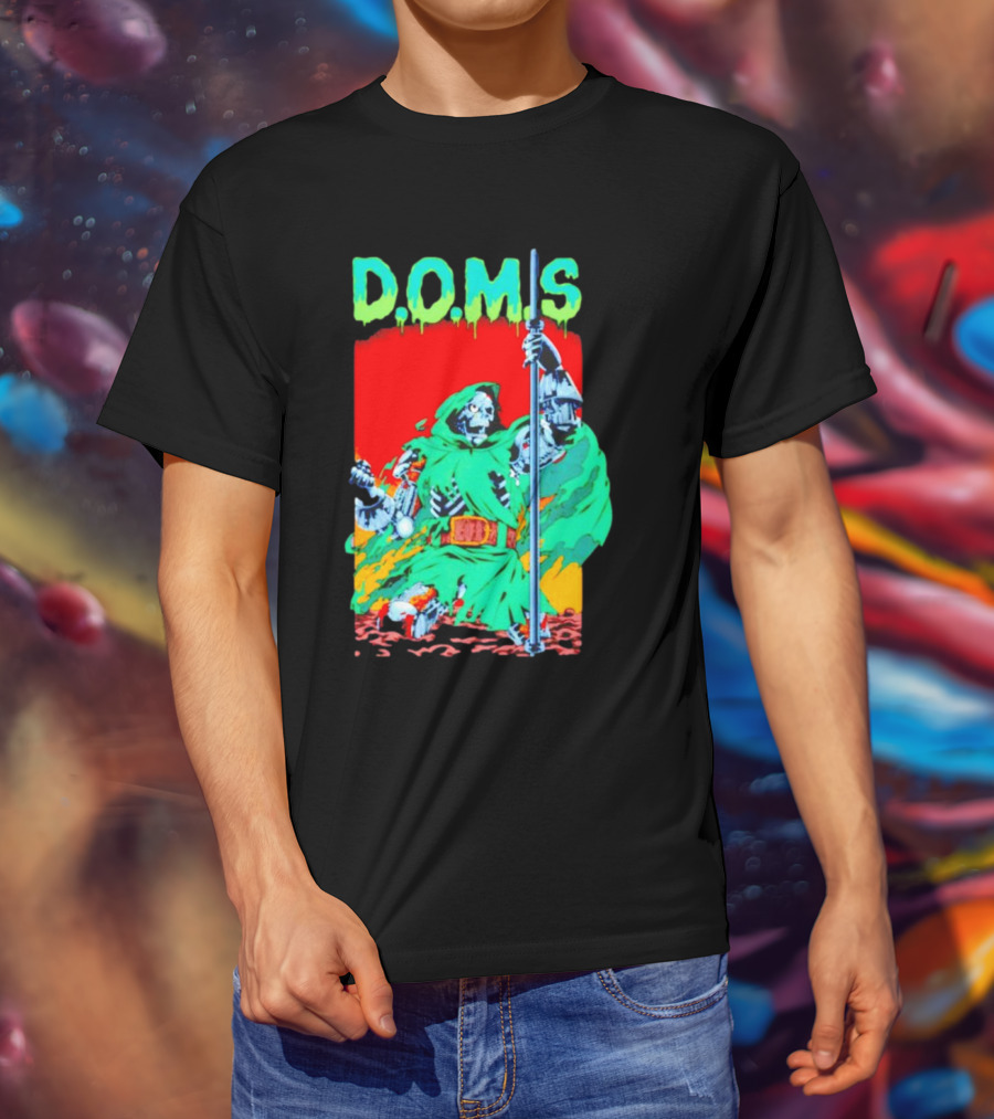 D.O.M.S Skeleton Warrior In Green Cloak Holding Staff T-Shirt