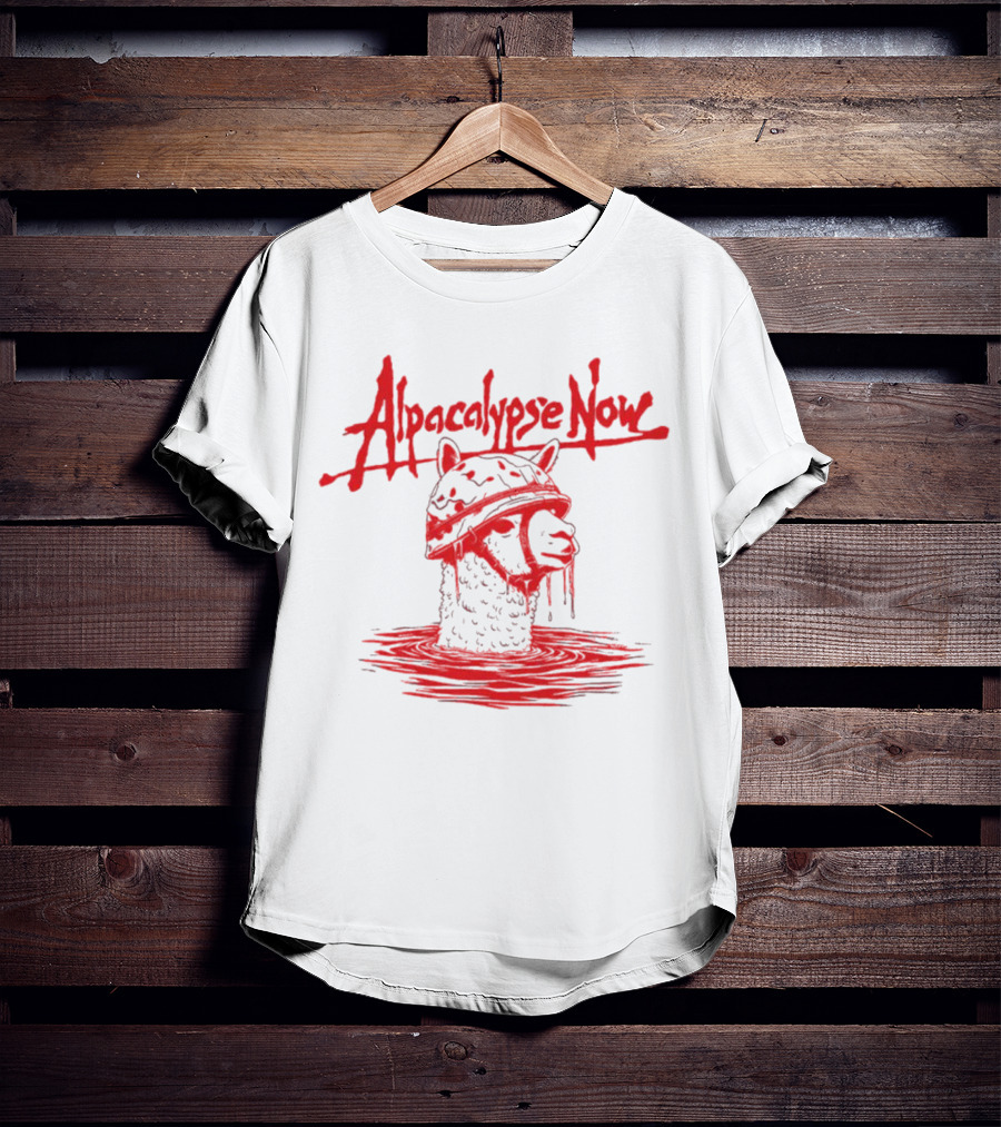 Alpacalypse Now Llama With Military Helmet Emerging From Water T-Shirt