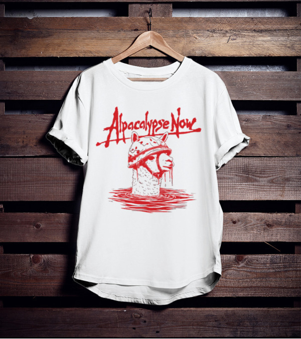 Alpacalypse Now Llama With Military Helmet Emerging From Water T-Shirt