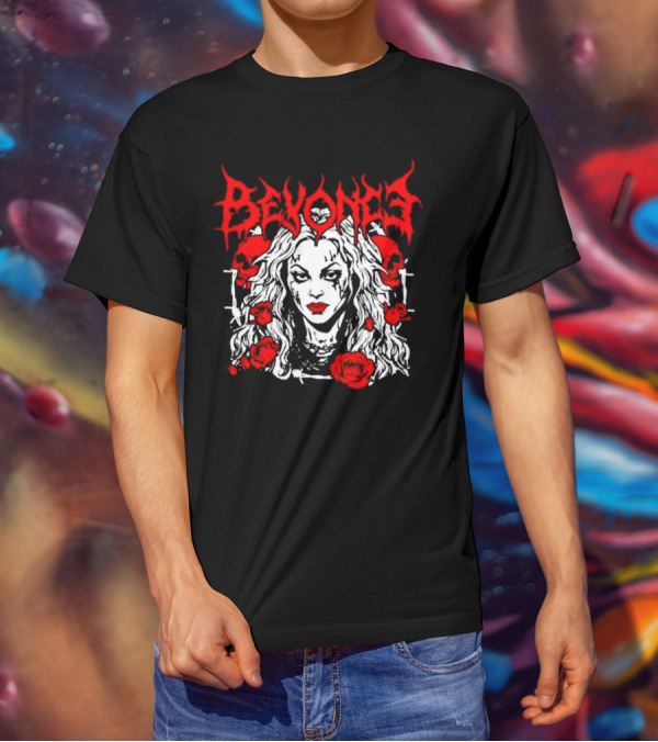 BEYONCÉ Rose Metal Gothic Style Skulls And Roses T-Shirt