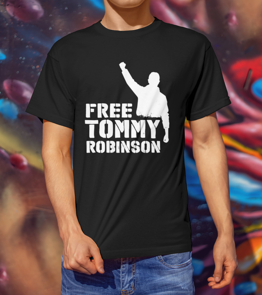 Free Tommy Robinson Silhouette Fist Raised Protest T-Shirt