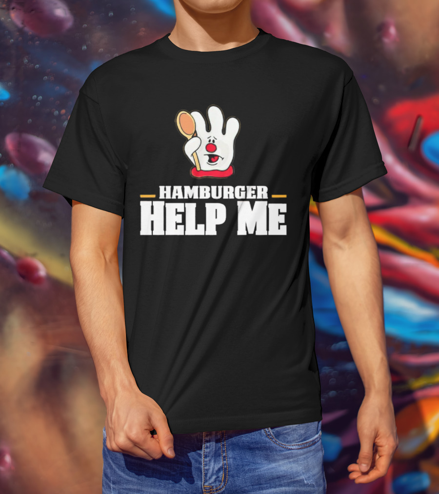 Hamburger Help Me Glove Holding Spoon Retro T-Shirt