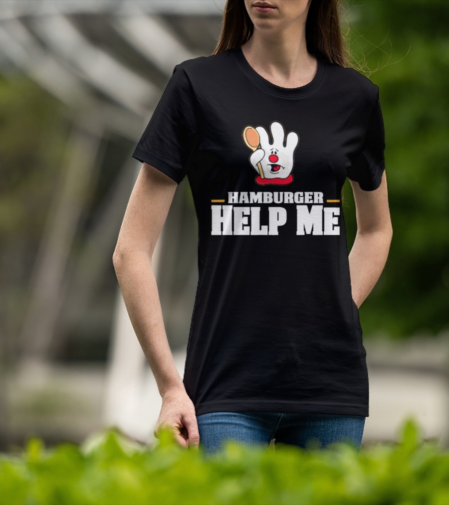 Hamburger Help Me Glove Holding Spoon Retro T-Shirt