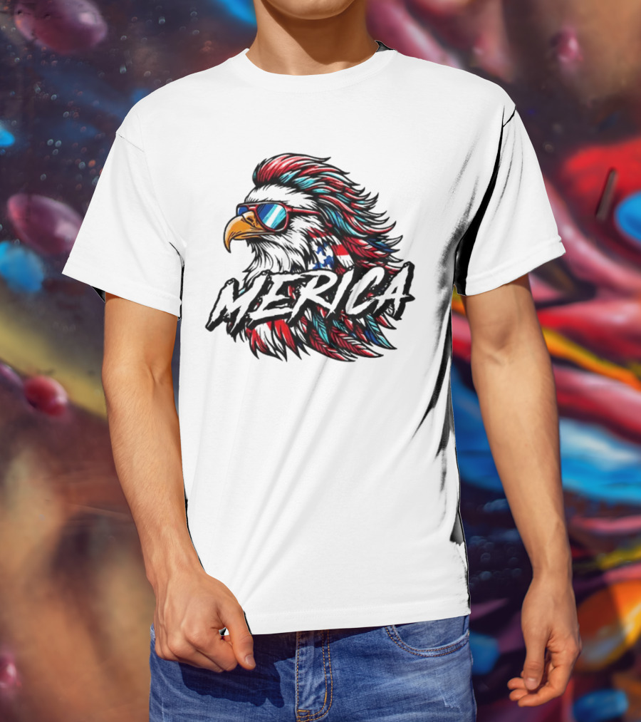 Merica Mullet Eagle With Patriotic Sunglasses And Americana Colors T-Shirt
