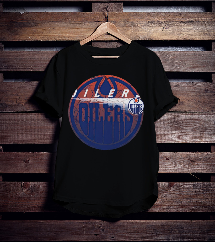 NHL Edmonton Oilers Cracked Ice Logo Hockey Oilers T-Shirt