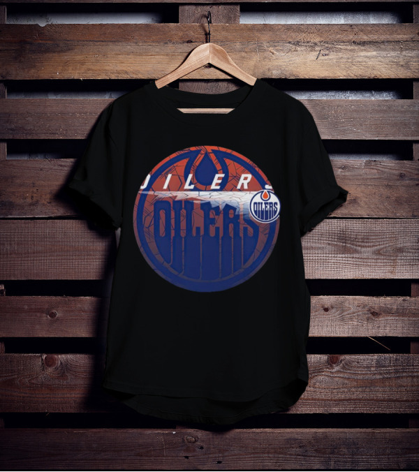 NHL Edmonton Oilers Cracked Ice Logo Hockey Oilers T-Shirt
