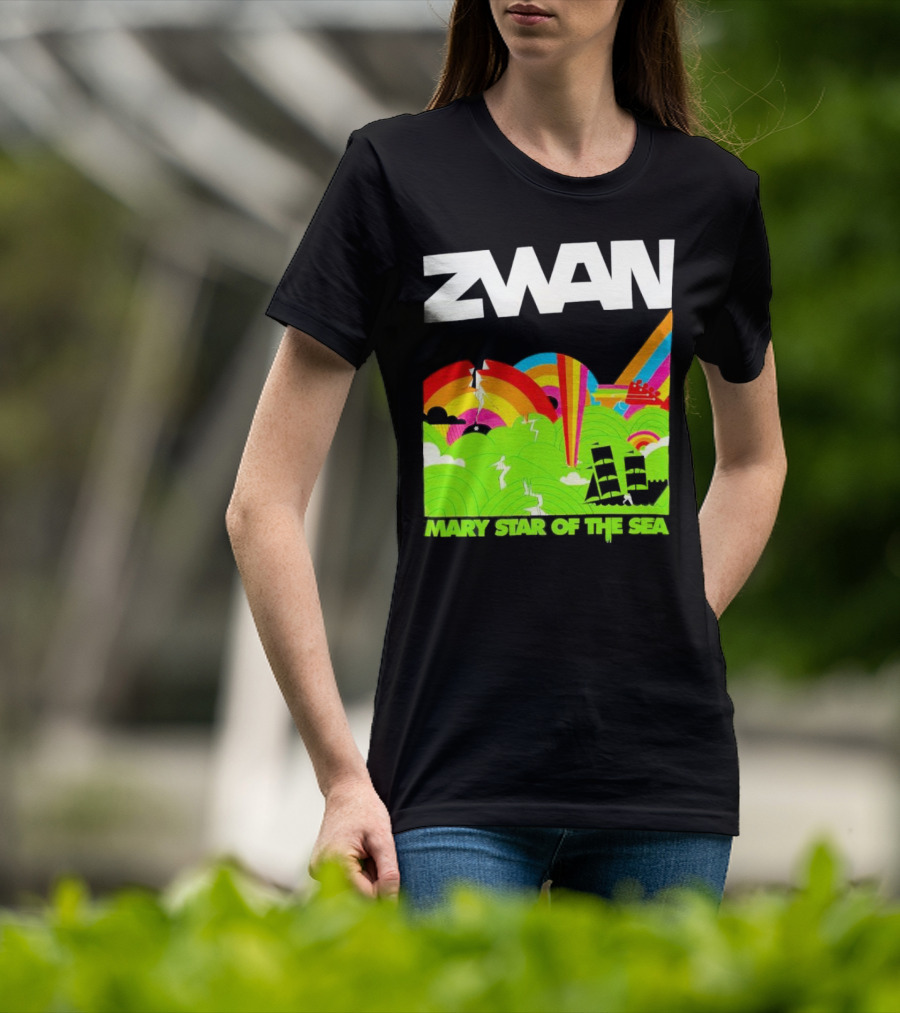 Zwan Mary Star Of The Sea Rainbow Waves Sailboat T-Shirt