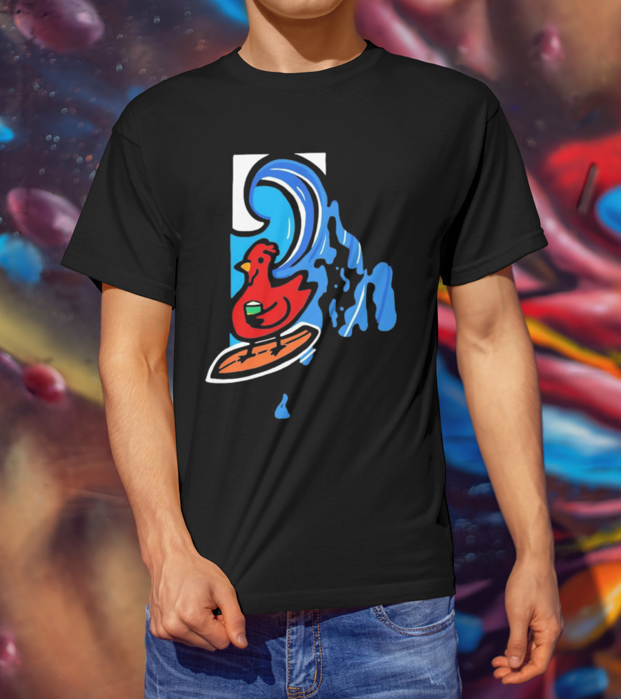 Rhode Island Surfing Chicken With Wave T-Shirt