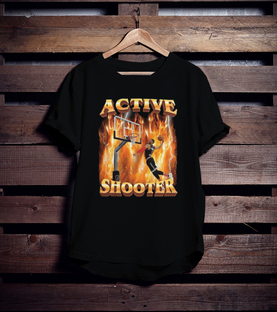 Active Shooter Basketball Dunk With Fiery Background T-Shirt