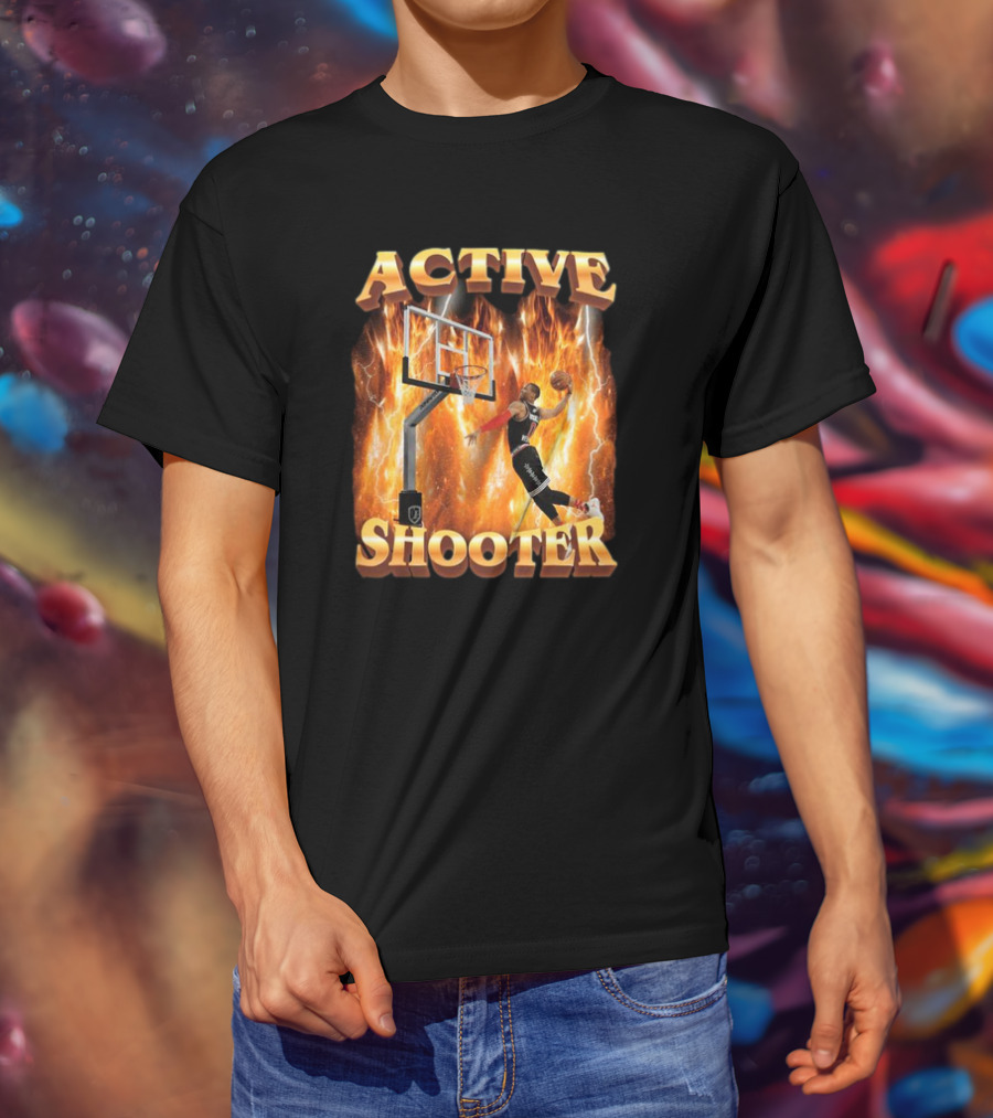 Active Shooter Basketball Dunk With Fiery Background T-Shirt