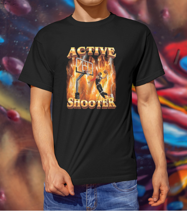 Active Shooter Basketball Dunk With Fiery Background T-Shirt