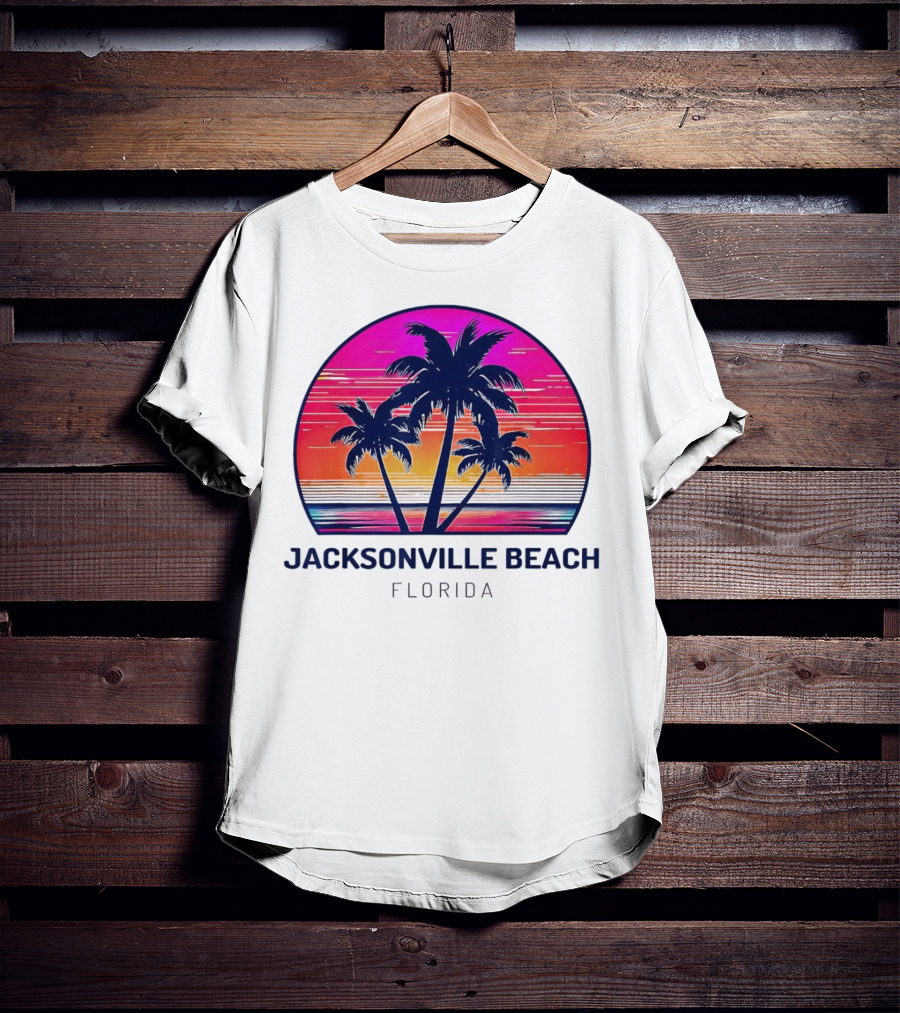 Jacksonville Beach Florida Palm Tree Sunset Circle T-Shirt