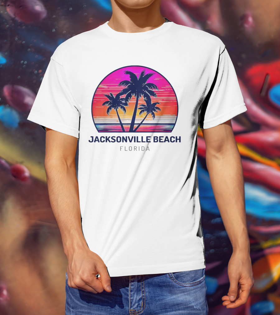 Jacksonville Beach Florida Palm Tree Sunset Circle T-Shirt