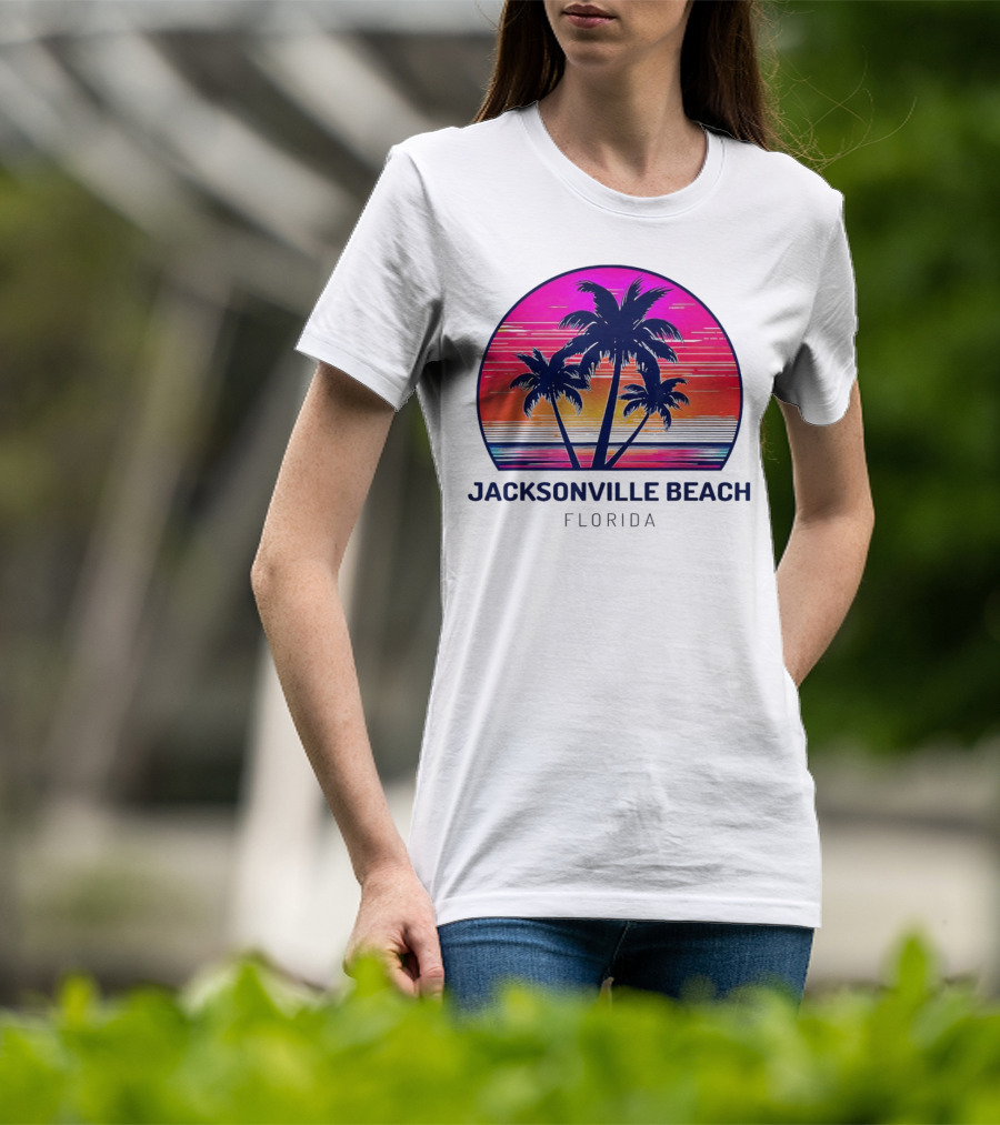 Jacksonville Beach Florida Palm Tree Sunset Circle T-Shirt