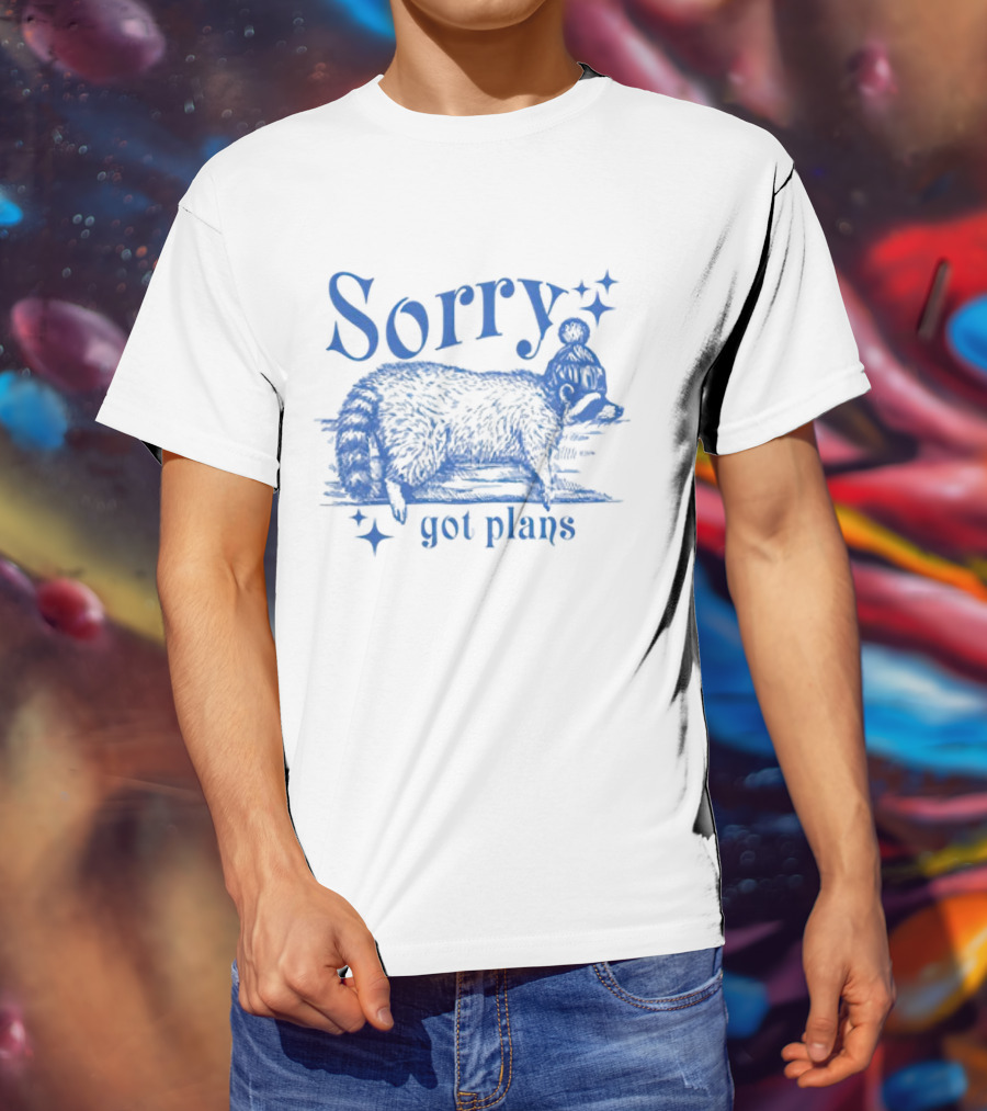 Sorry Got Plans Raccoon With Winter Hat And Stars T-Shirt