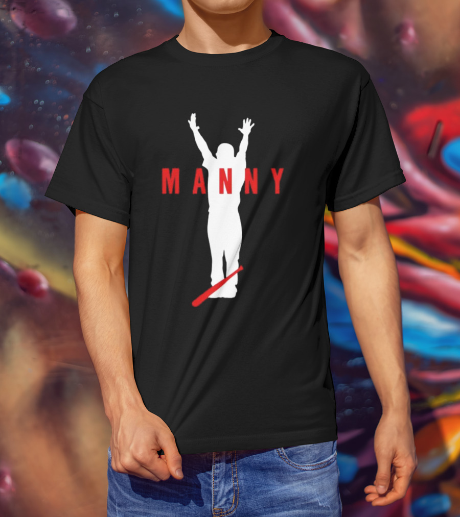 Manny Baseball Bat Silhouette With Raised Arms T-Shirt