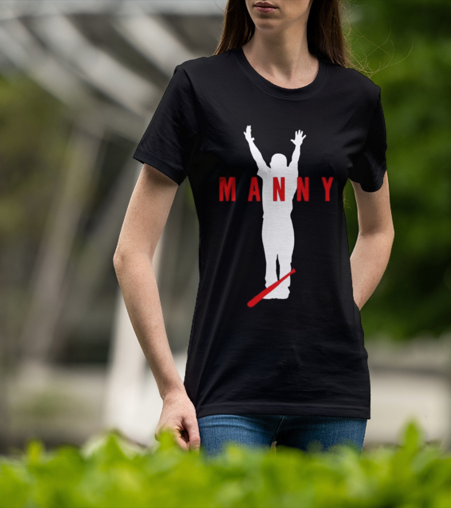 Manny Baseball Bat Silhouette With Raised Arms T-Shirt
