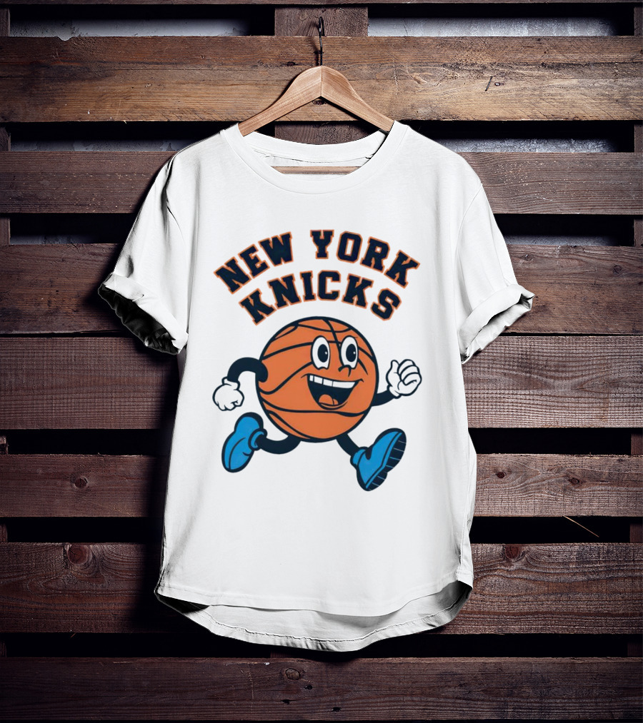 New York Knicks Basketball Running Ball Cartoon Face T-Shirt