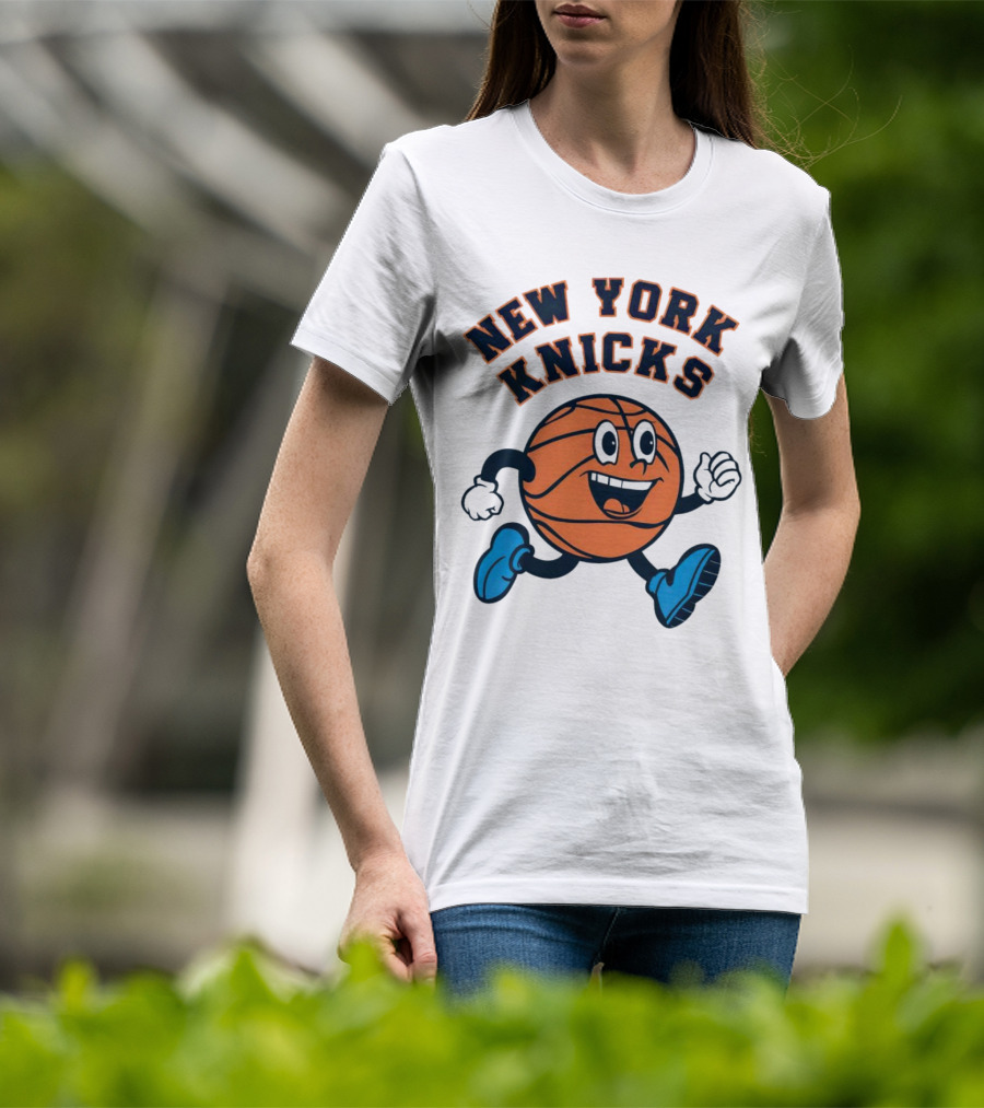 New York Knicks Basketball Running Ball Cartoon Face T-Shirt
