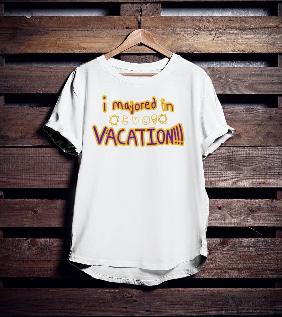 Weston Koury Wearing I Majored In Vacation Sun Heart Smile Cone Text T-Shirt