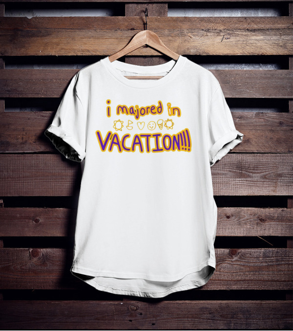 Weston Koury Wearing I Majored In Vacation Sun Heart Smile Cone Text T-Shirt