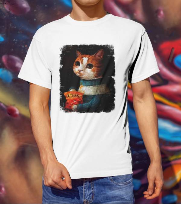 Cheetos Cat Holding Bag In T-Shirt