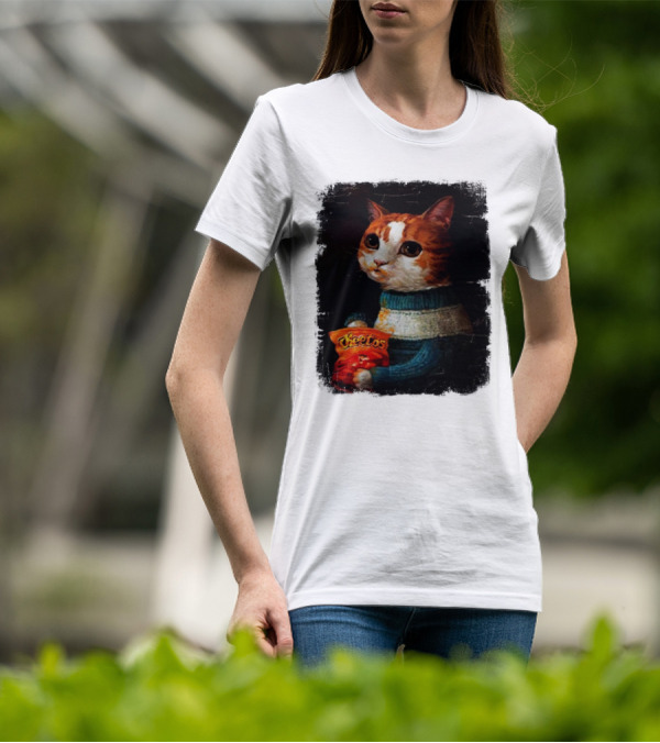 Cheetos Cat Holding Bag In T-Shirt