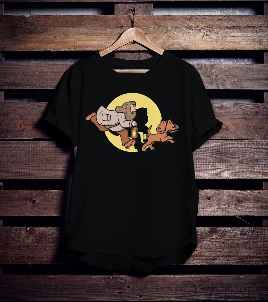 Hagrid And Fluffy Lantern Adventure Moonlit Tintin T-Shirt