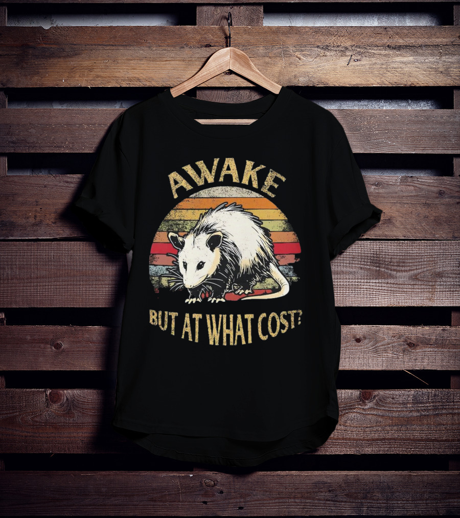 Awake But At What Cost Vintage Opossum Retro Stripes T-Shirt