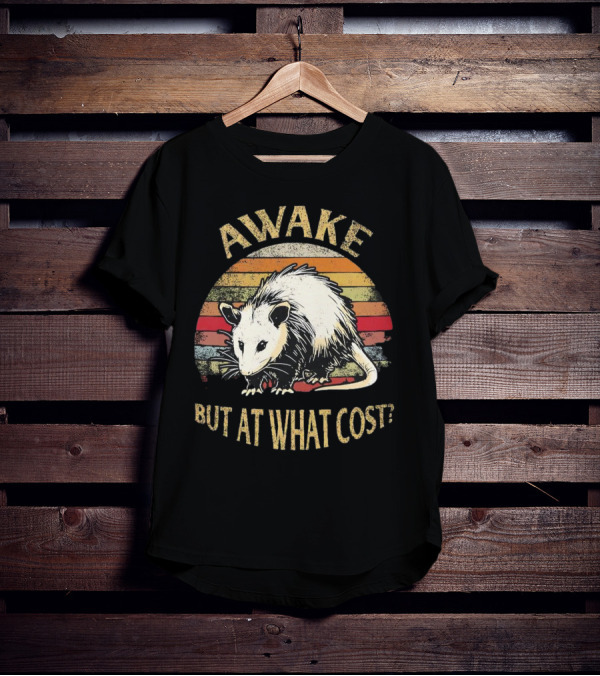 Awake But At What Cost Vintage Opossum Retro Stripes T-Shirt
