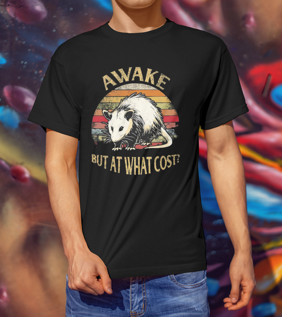 Awake But At What Cost Vintage Opossum Retro Stripes T-Shirt