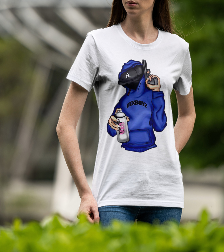 OTXBOYZ Hooded Figure With Spray And Gun T-Shirt