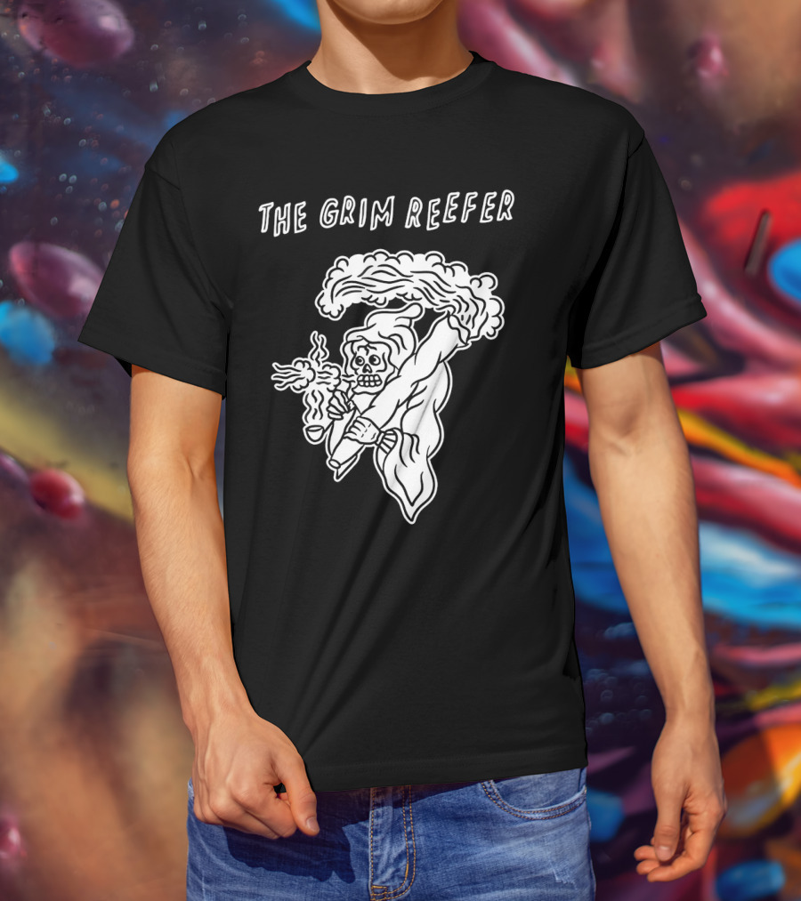 The Grim Reefer Skeleton Smoking Weed T-Shirt
