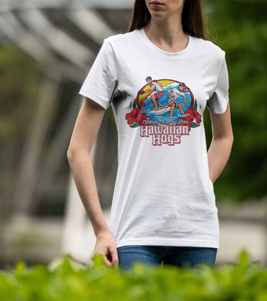 Wehiwa Aloy And Nolan Souza Hawaiian Hogs Surfing Razorbacks Baseball Flowers Beach Sun T-Shirt