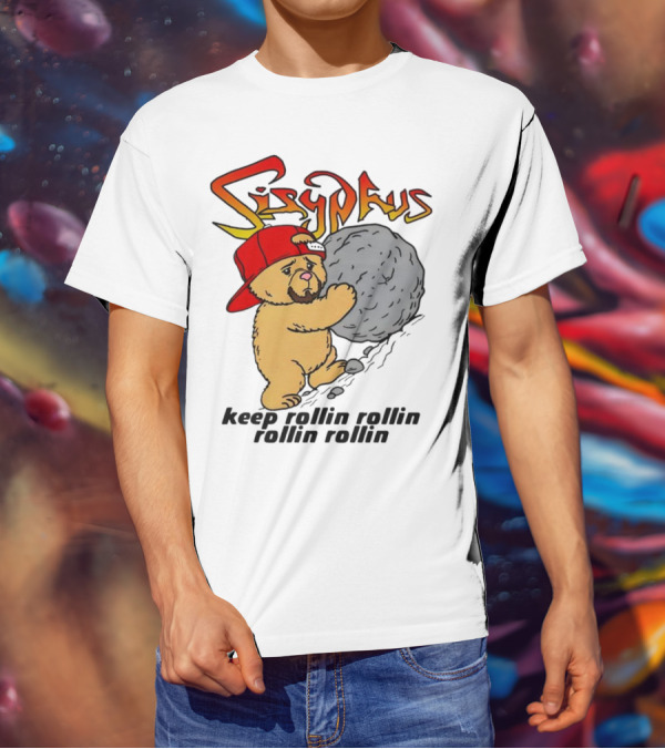 Sisyphus Keep Rollin Rollin Rollin Rollin Bear With Boulder Red Cap T-Shirt