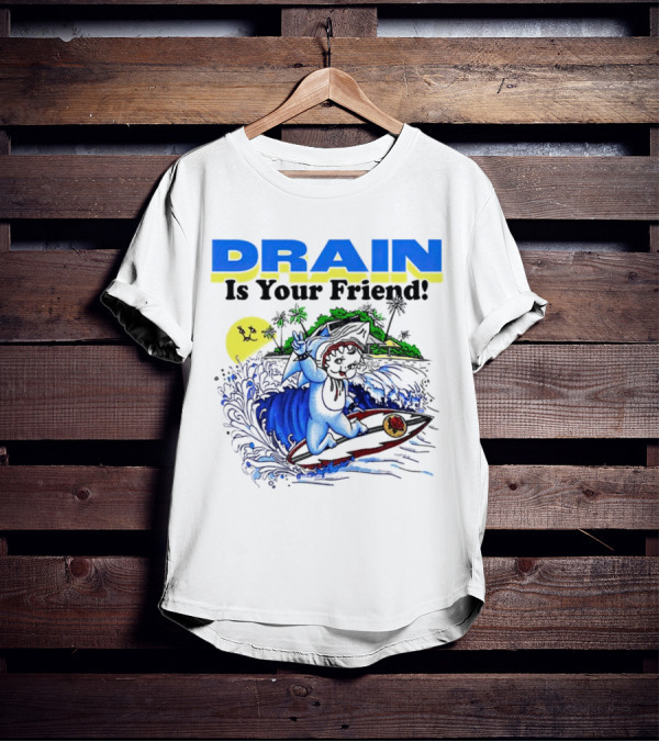 Drain Is Your Friend Surfing Dog Island Moon Scene T-Shirt