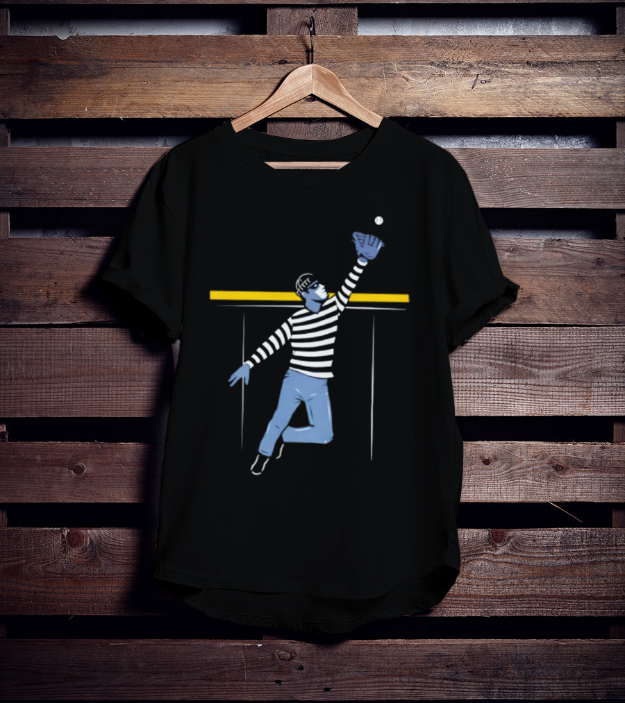 Home Run Robber Baseball Outfielder Catching Ball Above Wall T-Shirt