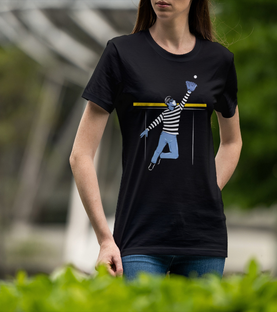 Home Run Robber Baseball Outfielder Catching Ball Above Wall T-Shirt