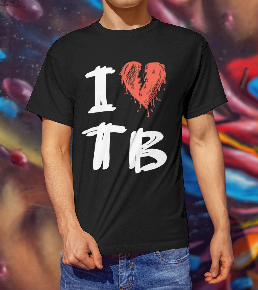 I Love TB Heart Icon With Dripping Red And Black Details Tragedy Boiz T-Shirt