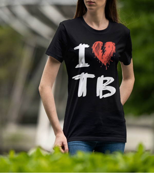I Love TB Heart Icon With Dripping Red And Black Details Tragedy Boiz T-Shirt