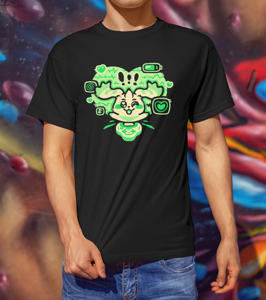 Terriermon Digimon Iconic Green Heartbeat Motif With Digital Symbols T-Shirt