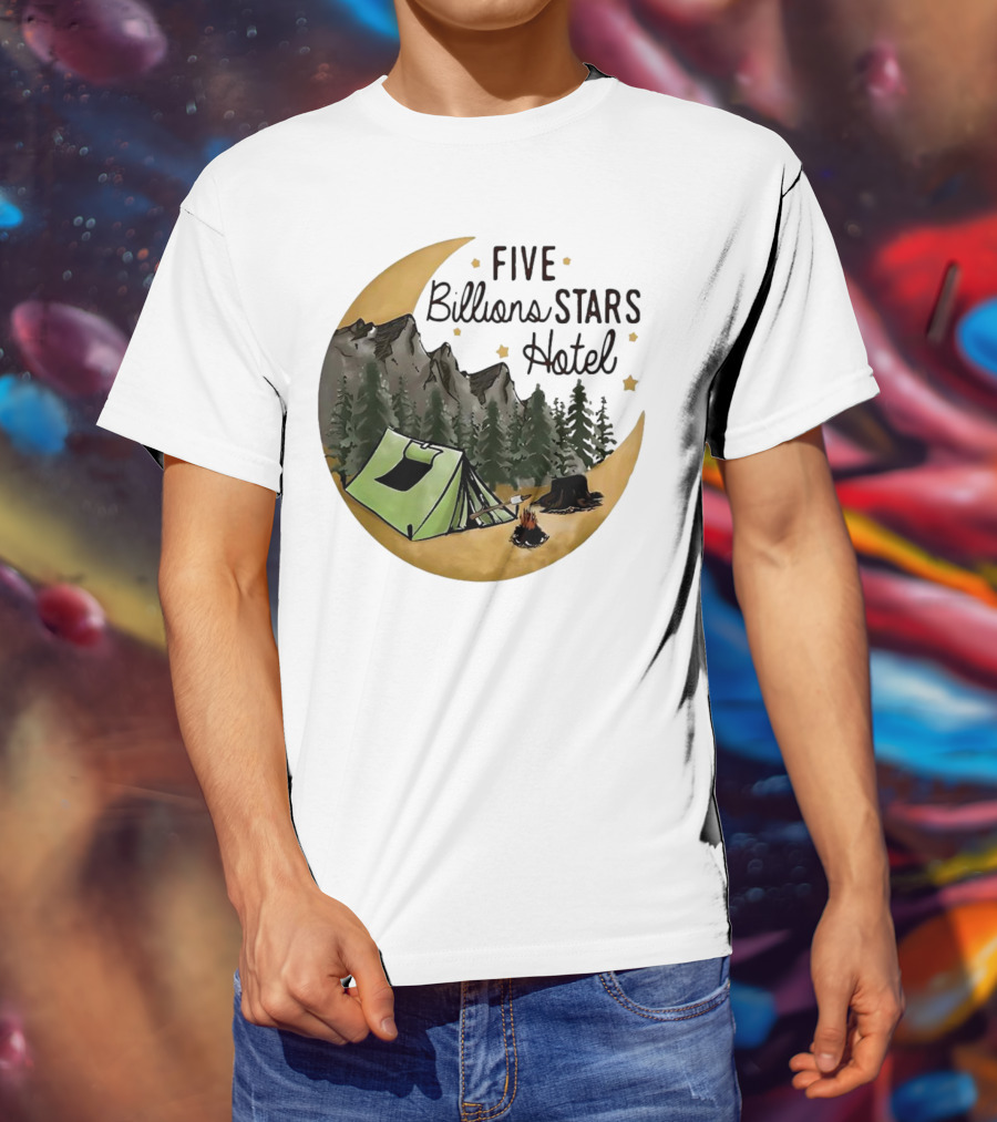Five Billions Stars Hotel Camping Adventure Under Moonlit Forest T-Shirt