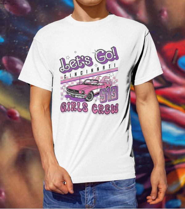 Let's Go Cincinnati Girls Crew 513 Pink Car T-Shirt