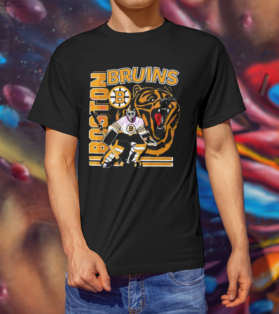 Boston Bruins Hockey Goalie With Bear And Iconic T-Shirt