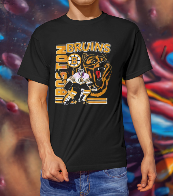 Boston Bruins Hockey Goalie With Bear And Iconic T-Shirt
