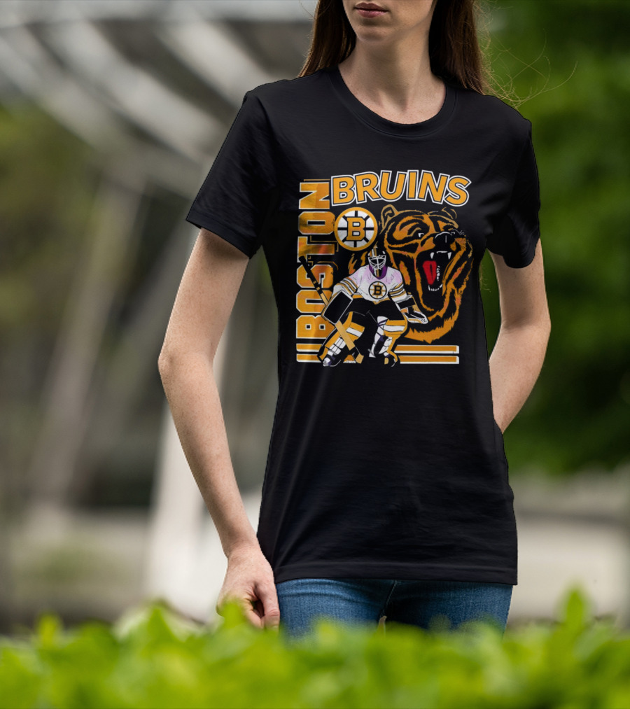 Boston Bruins Hockey Goalie With Bear And Iconic T-Shirt