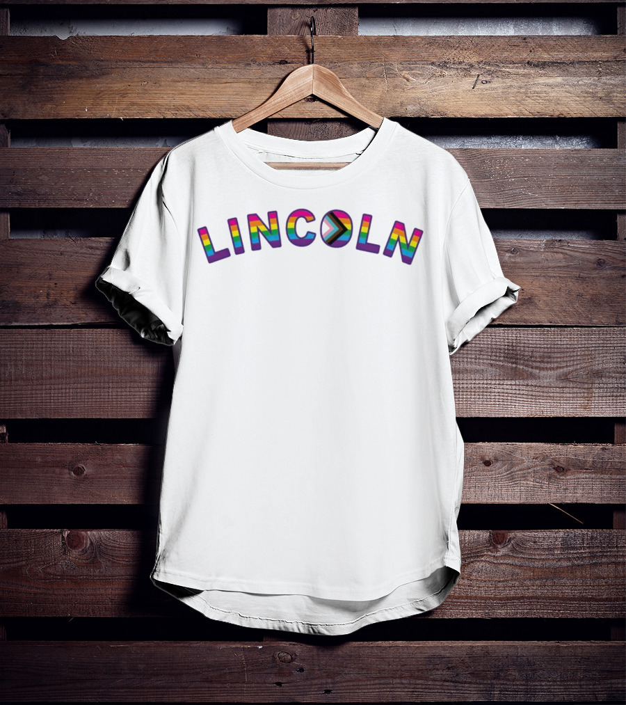 LINCOLN Pride Curved Logo Rainbow Colors T-Shirt