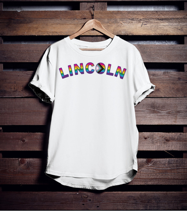 LINCOLN Pride Curved Logo Rainbow Colors T-Shirt