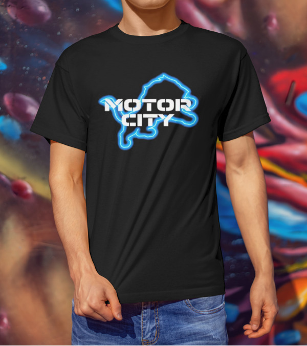 Sam Richardson Wearing Detroit Lions Motor City Blue Lion T-Shirt